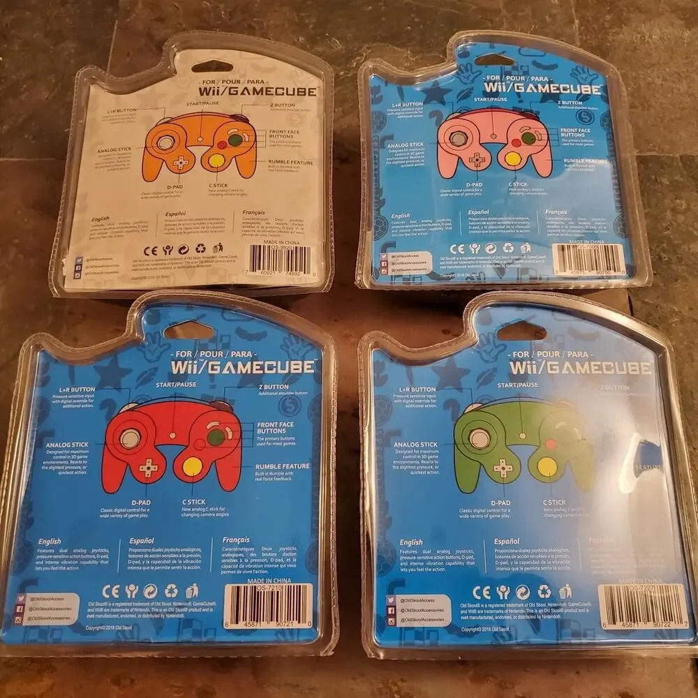 4 Gamecube Controllers - 4 Colors Bundle (NEW), Red Green Orange Pink - Nintendo